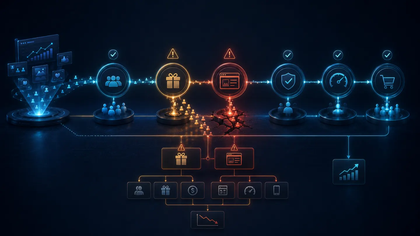تحليل نقاط النجاح والتسرب في رحلة العميل ضمن دراسة حملة تسويقية